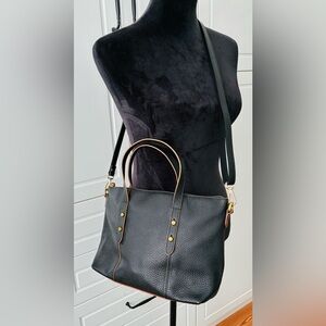 Fossil Black Pebbled Leather Two-Tone Crossbody Satchel Bag NWOT